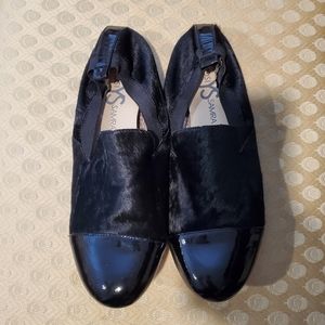 Yosi Samra Black Calf Hair & Patent Flats, Sz 10